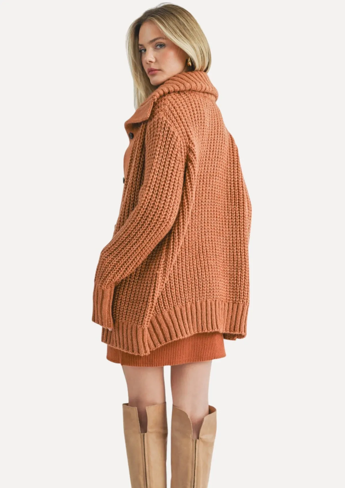 Elianna Wide Collar Cardigan - Rust