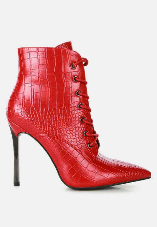 escala croc lace-up stiletto boots