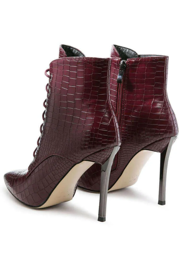 escala croc lace-up stiletto boots