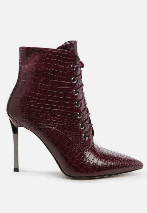 escala croc lace-up stiletto boots