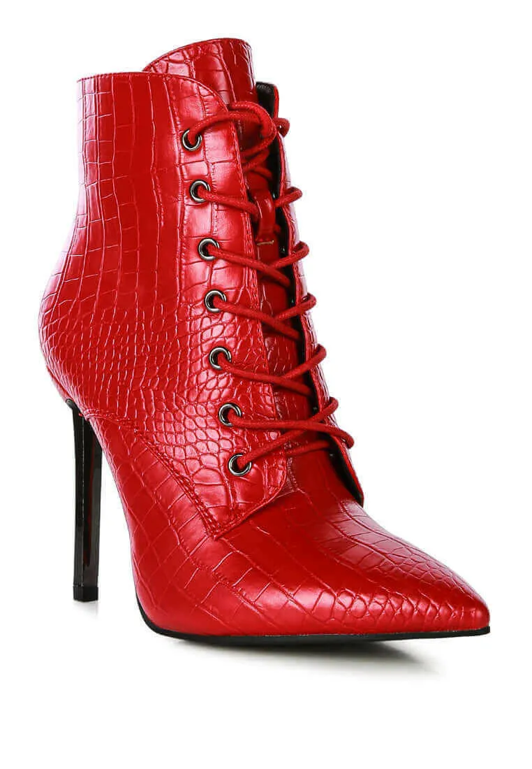 escala croc lace-up stiletto boots