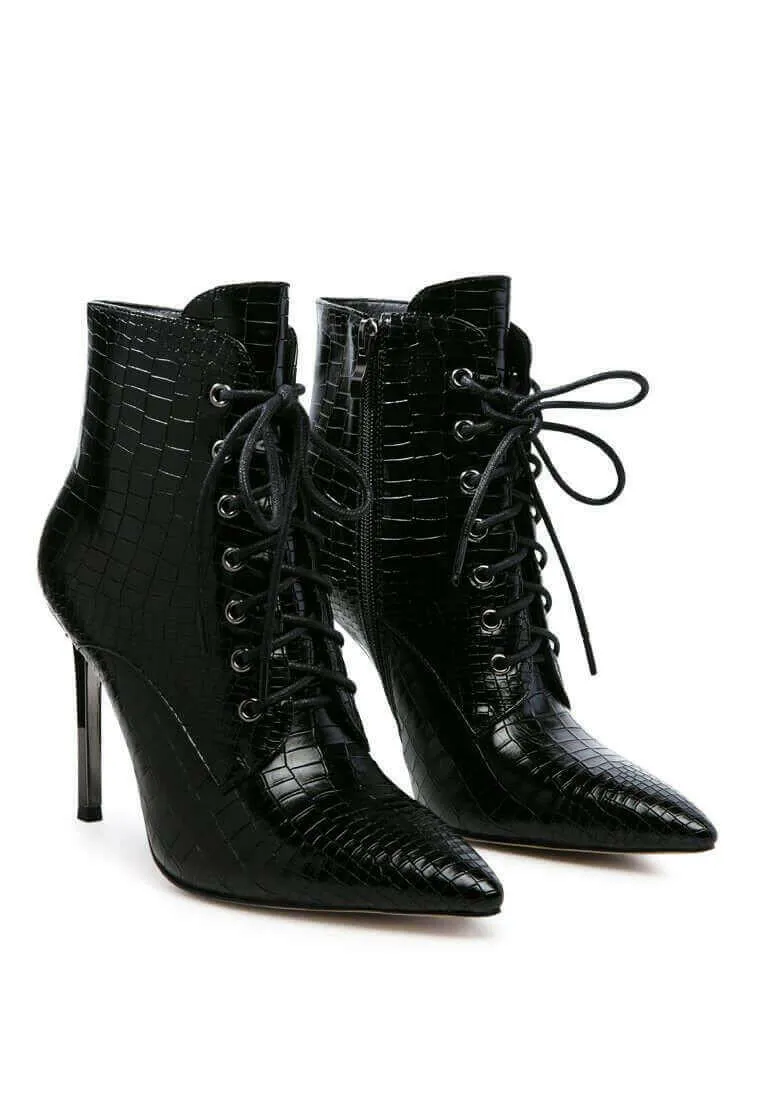 escala croc lace-up stiletto boots