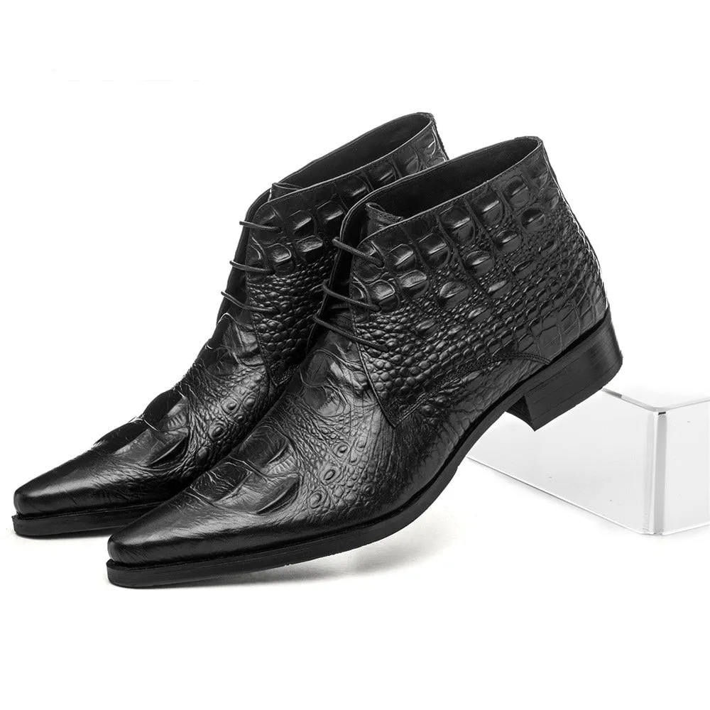 Exotic CrocLeather Pointed Toe Desert Ankle Boots