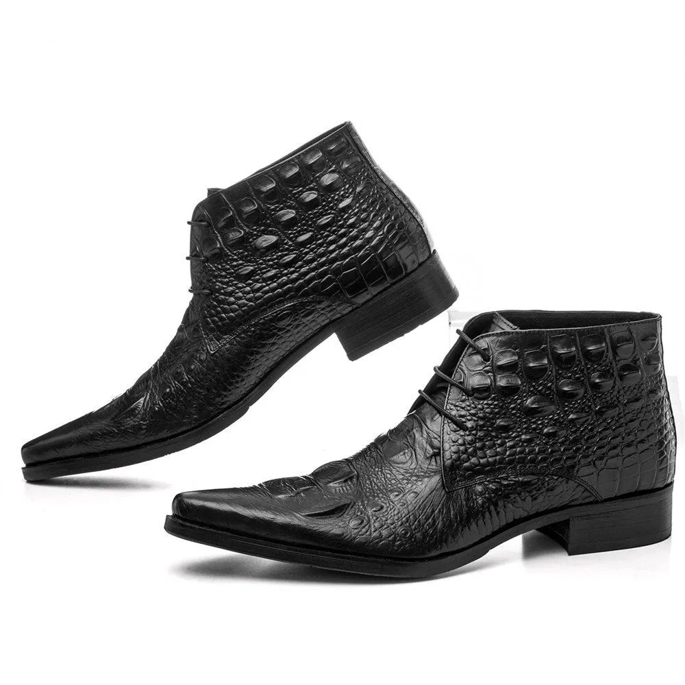 Exotic CrocLeather Pointed Toe Desert Ankle Boots