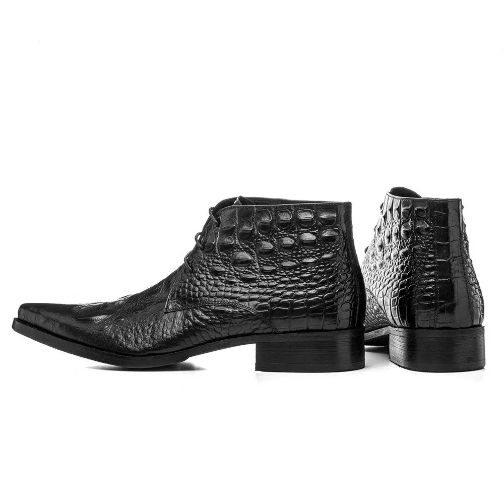 Exotic CrocLeather Pointed Toe Desert Ankle Boots