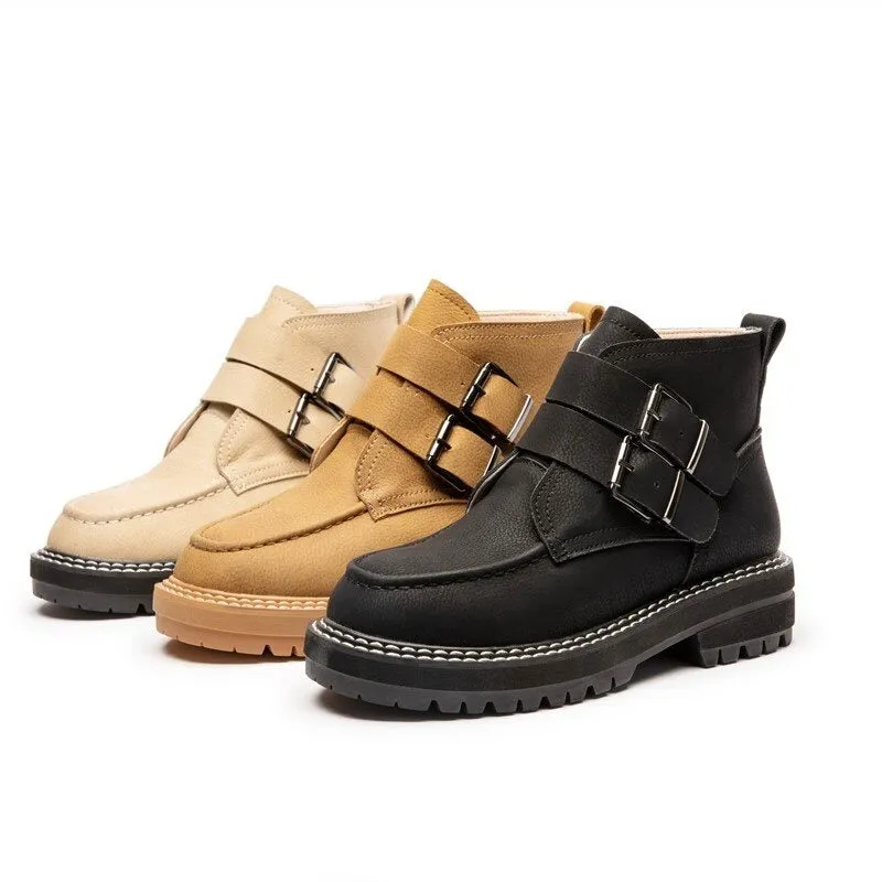 Fashionable Buckle Strap Ankle High Boots for Women