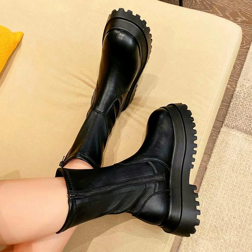 Fashionable Mid-calf Round Toe Boots