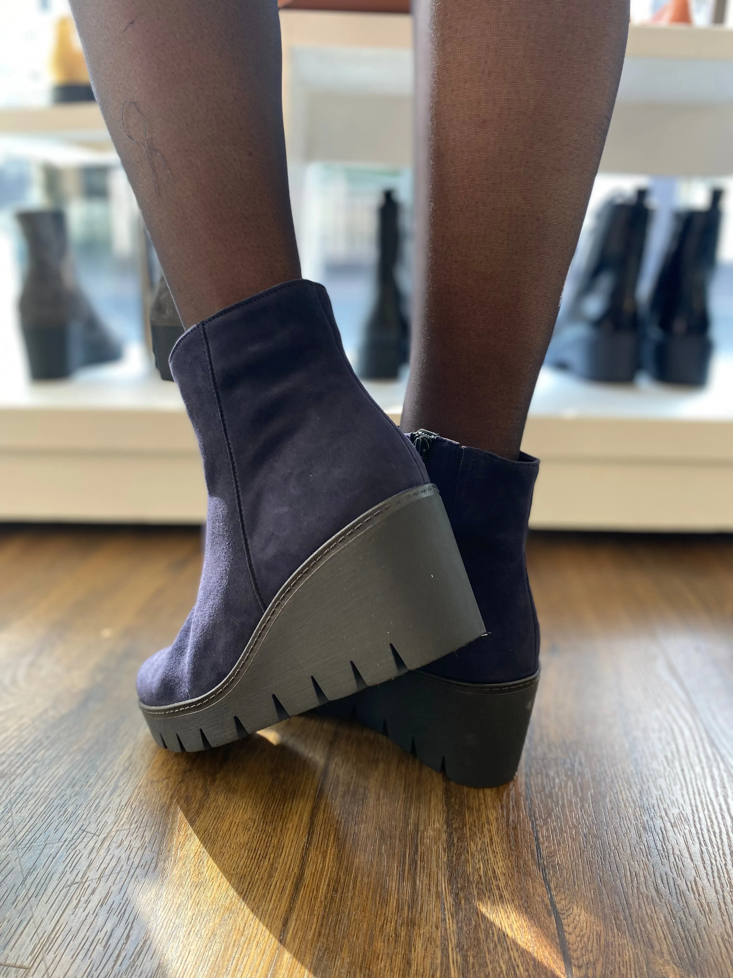 Gabor Navy Suede Wedge Ankle Boot