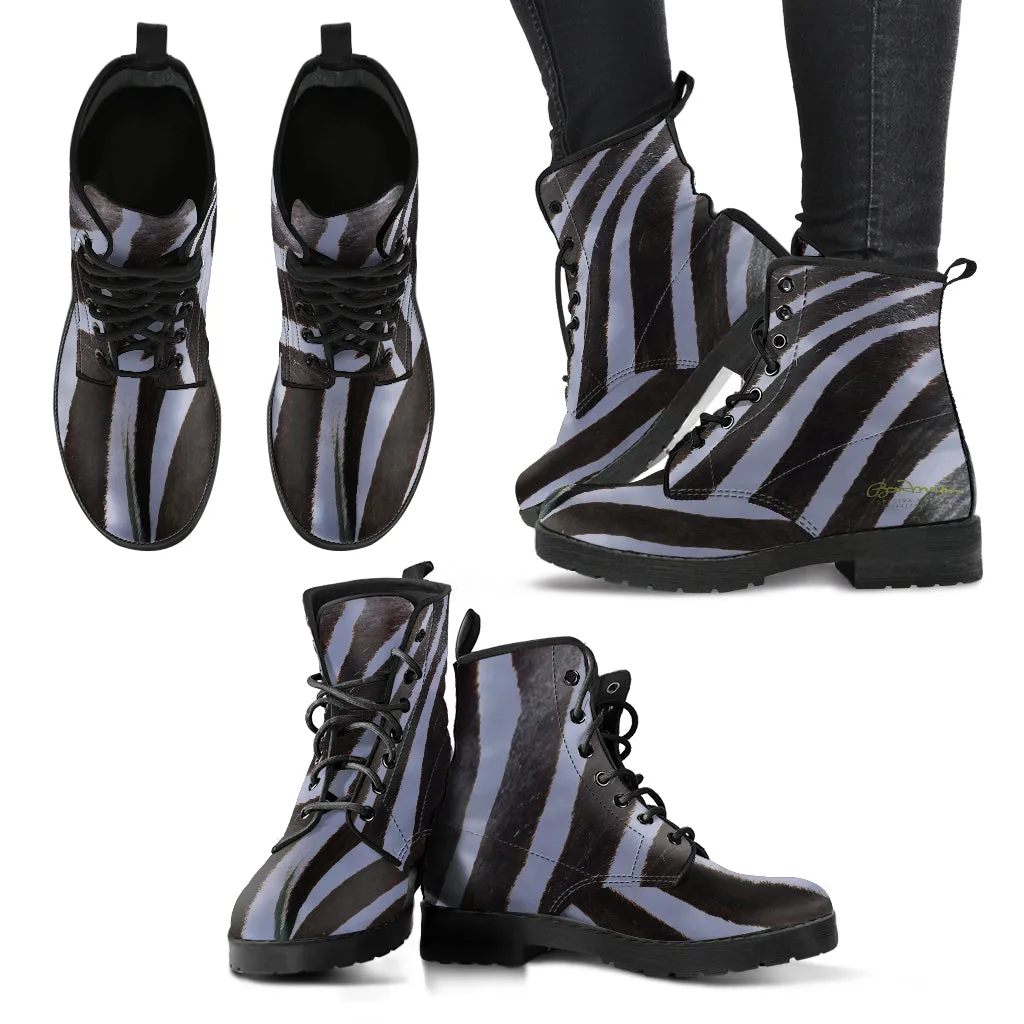 Grey Zebra Leather Boots (Vegan)