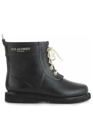 Ilse Jacobsen Hornbæk Rub 02 Rubber Lace Up Ankle Rain Boot | Black | Clearance Final Sale