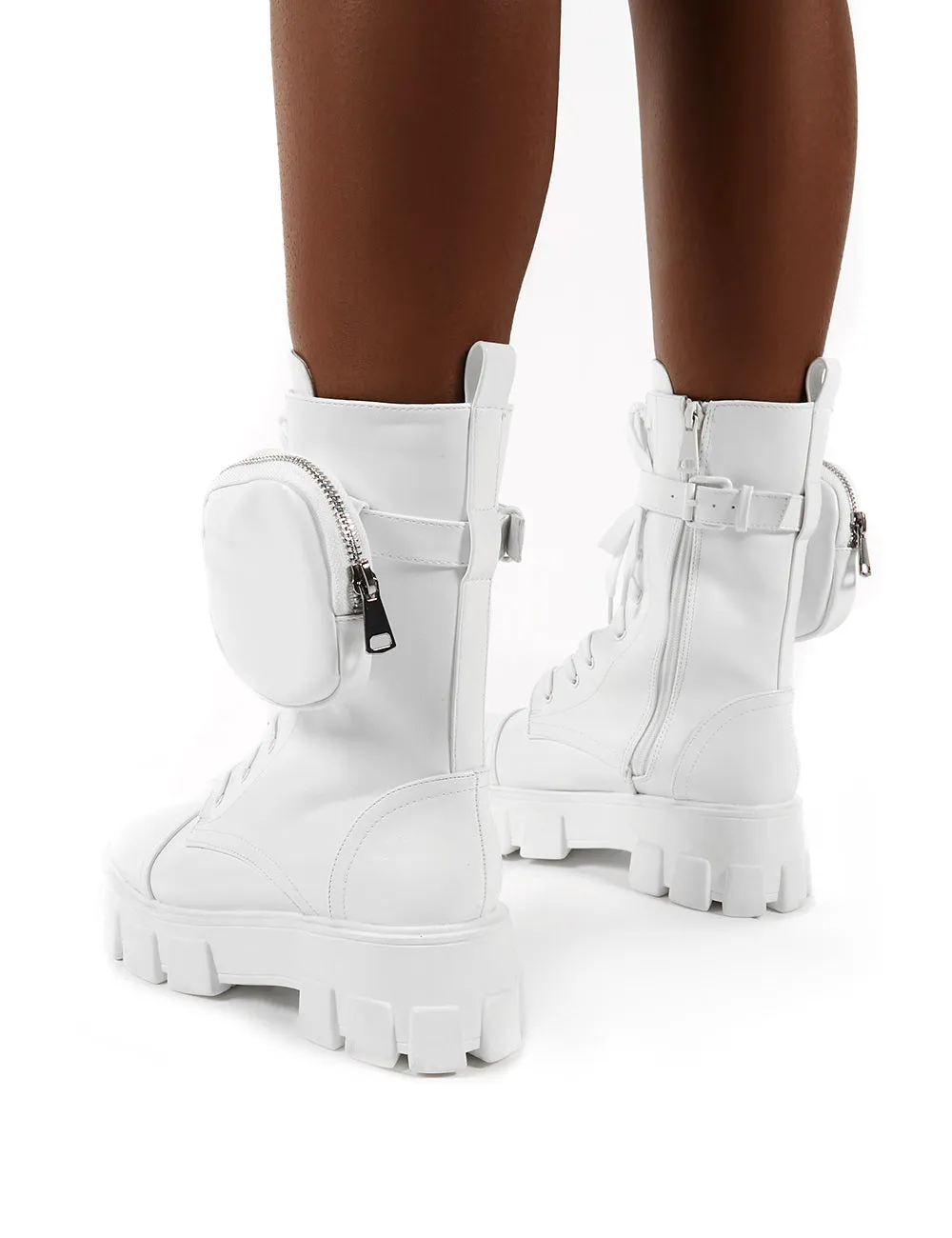 Intention White Chunky Sole Pouch Ankle Boots