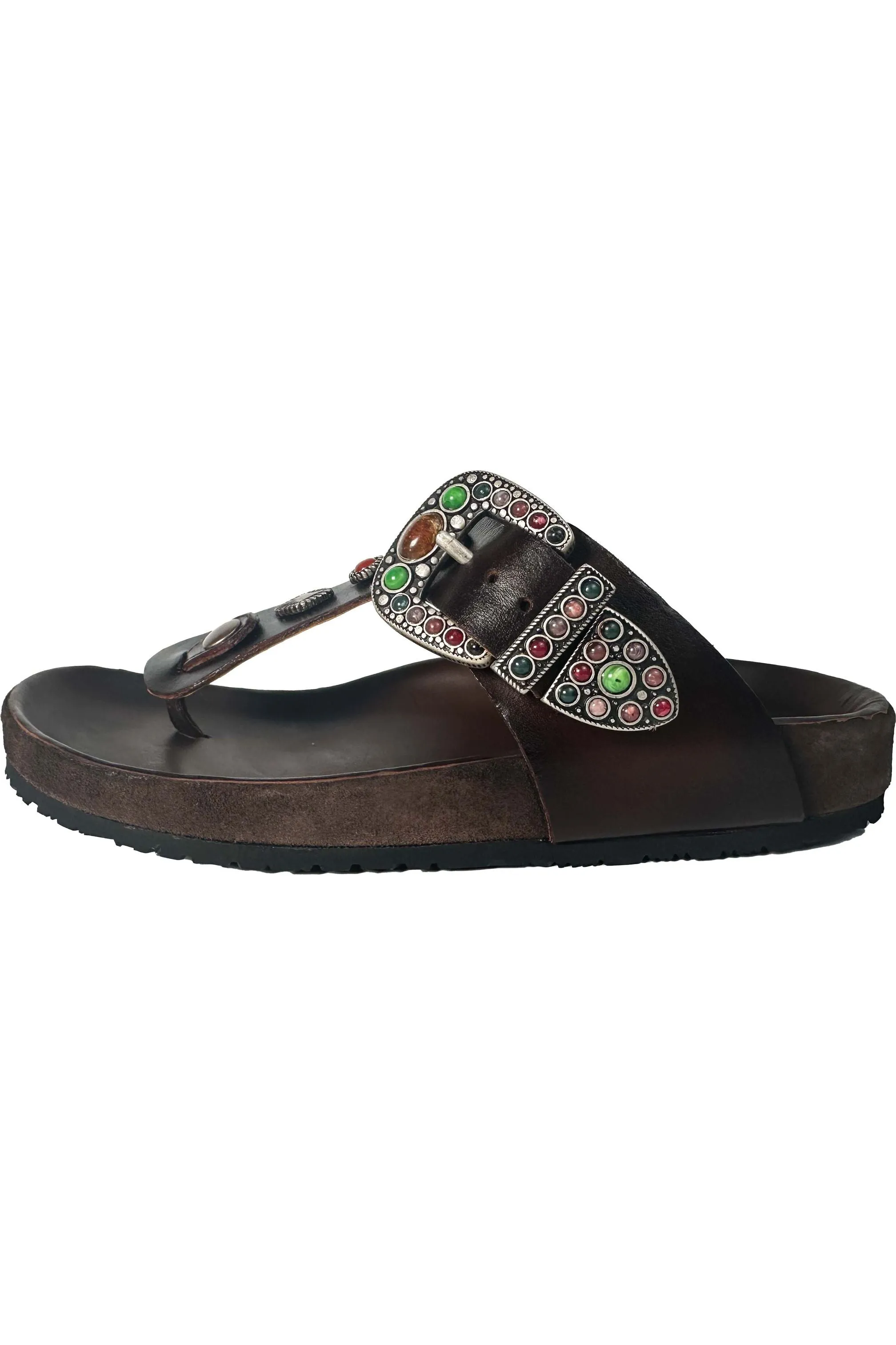 Jo Ghost Dahlia Embellished Thong Slide Sandal 3538BIS | Dark Brown