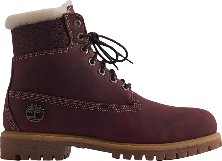 Kith x 6 Inch Premium Shearling Boot Burgundy, red