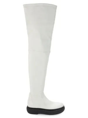 Lanvin leather thigh high boots, white