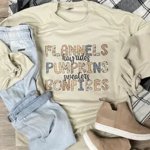 Last Chance Size 2XL | Flannels, Hayrides, Pumpkins Long Sleeve Graphic Sweatshirt in Cream