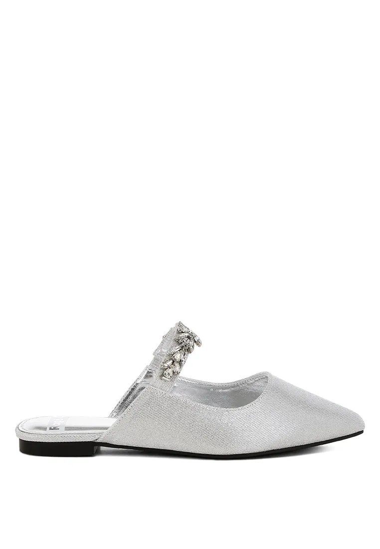 Magnum Diamante Strap Glitter Mules