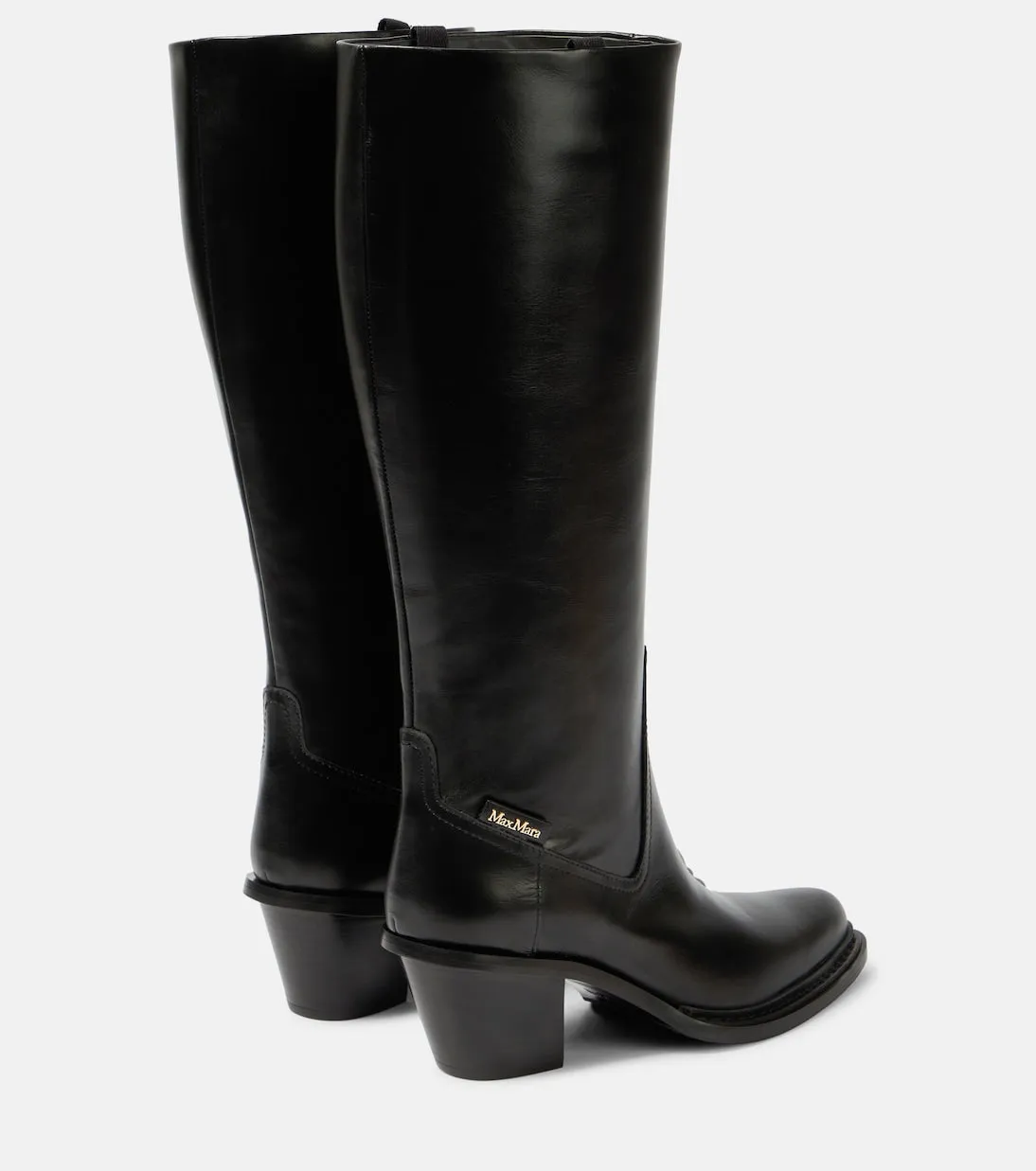 Max Mara leather knee-high boots, black