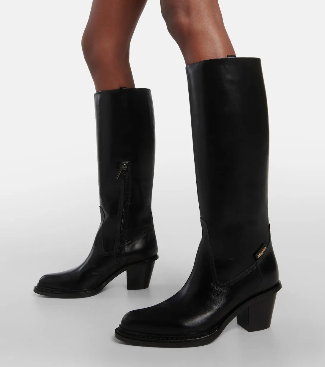 Max Mara leather knee-high boots, black