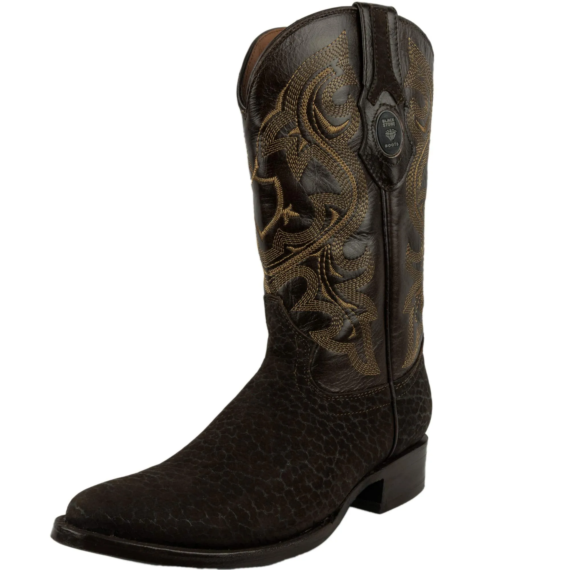 Mens Genuine Bull Neck Leather Cowboy Boot