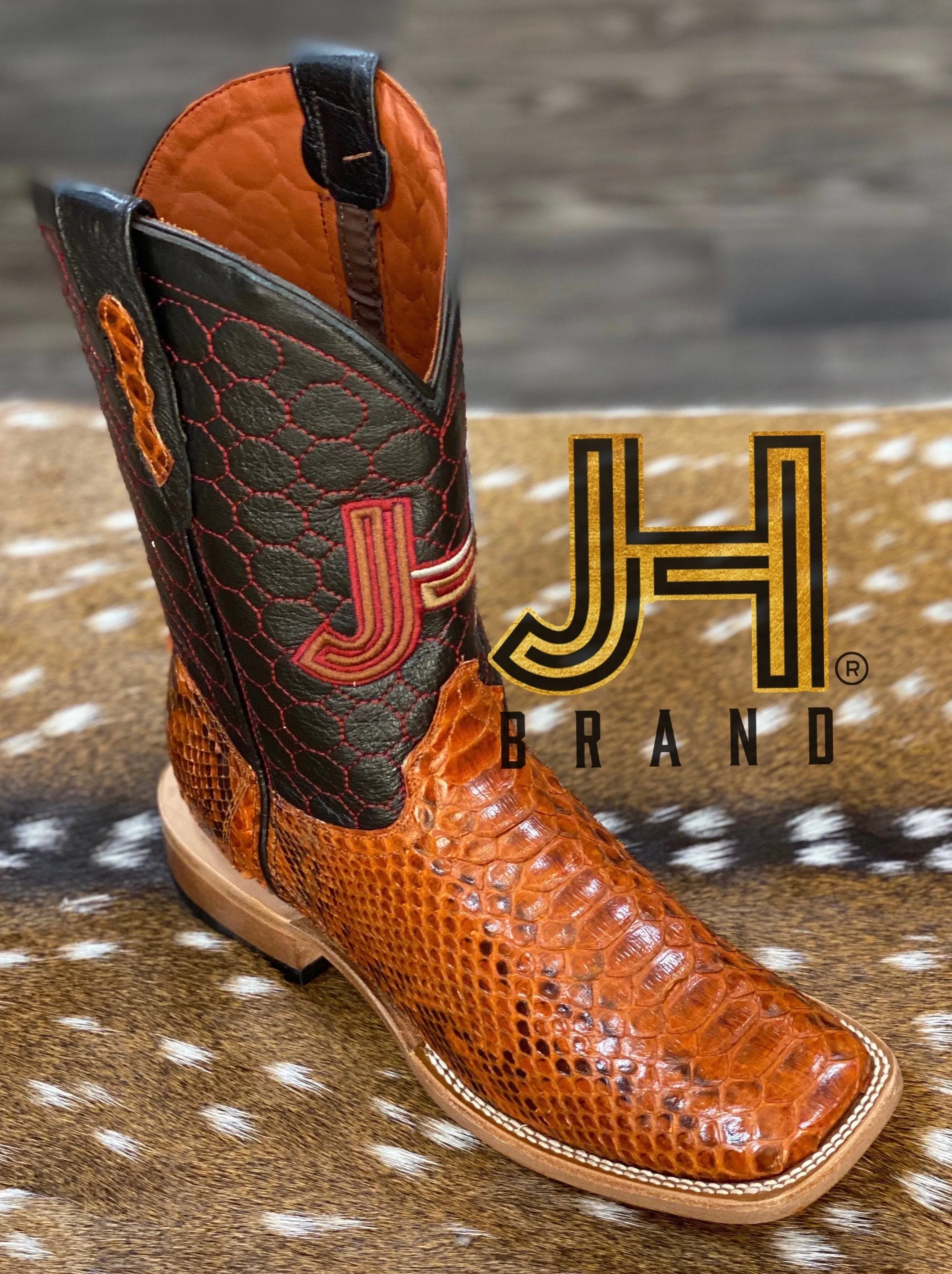 Mens JH Python Square Toe Boots “Brandy”