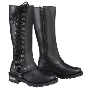 Milwaukee Leather MBL9365 Women's Classic Black Leather 14-Inch Harness Square Toe Tall Motorcycle Boots