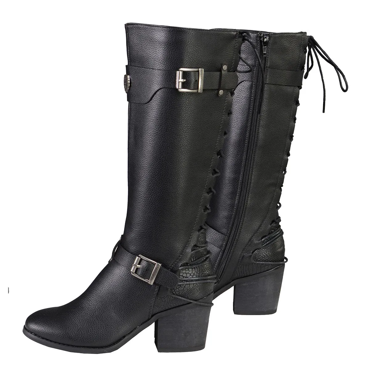 Milwaukee Leather MBL9427 Women's Black Tall Fashion Casual Boots with Back End Lacing