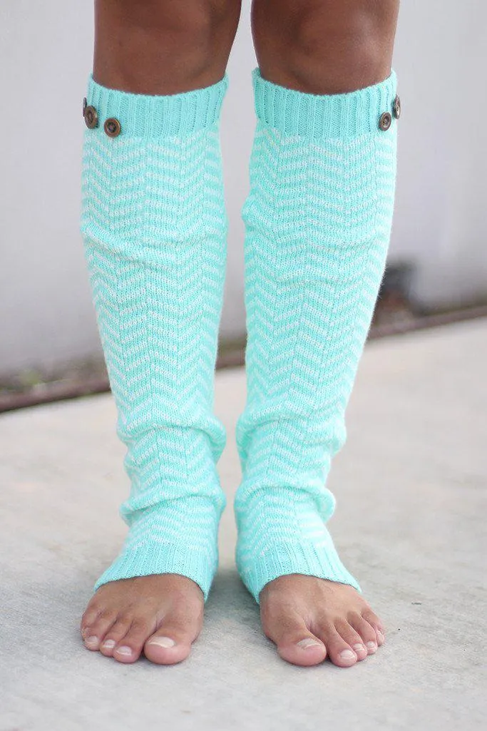 Mint Chevron Leg Warmers