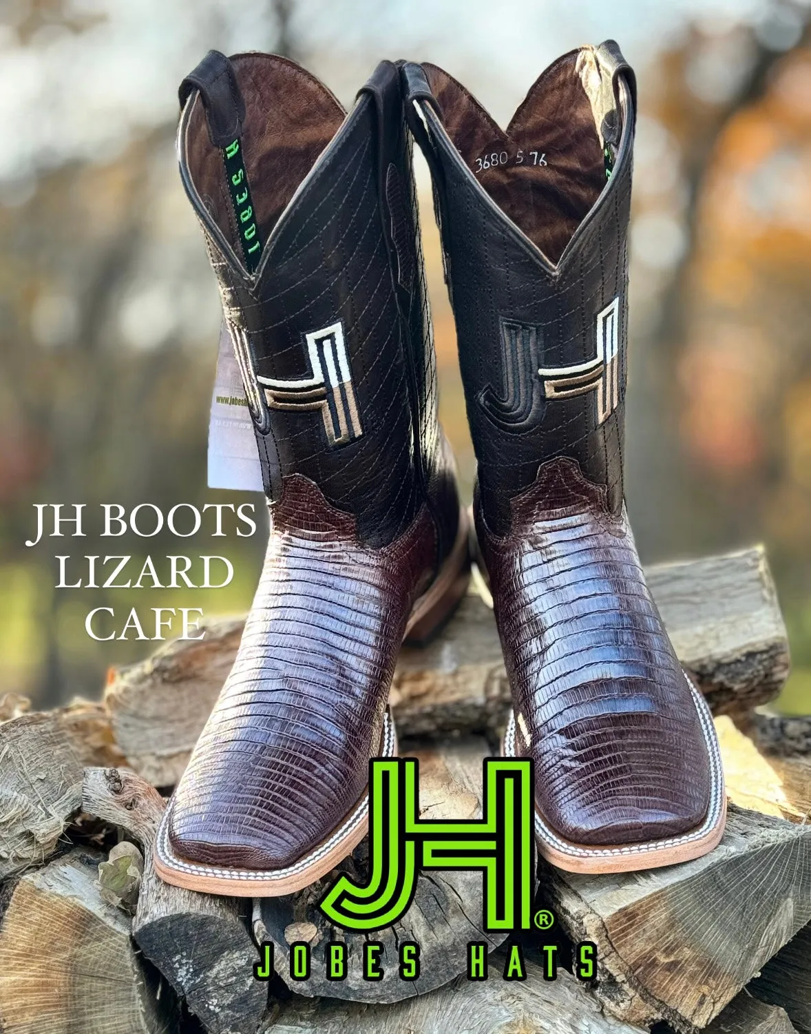 New 2024 Mens JH Lizard “Cafe” Square Toe Boots