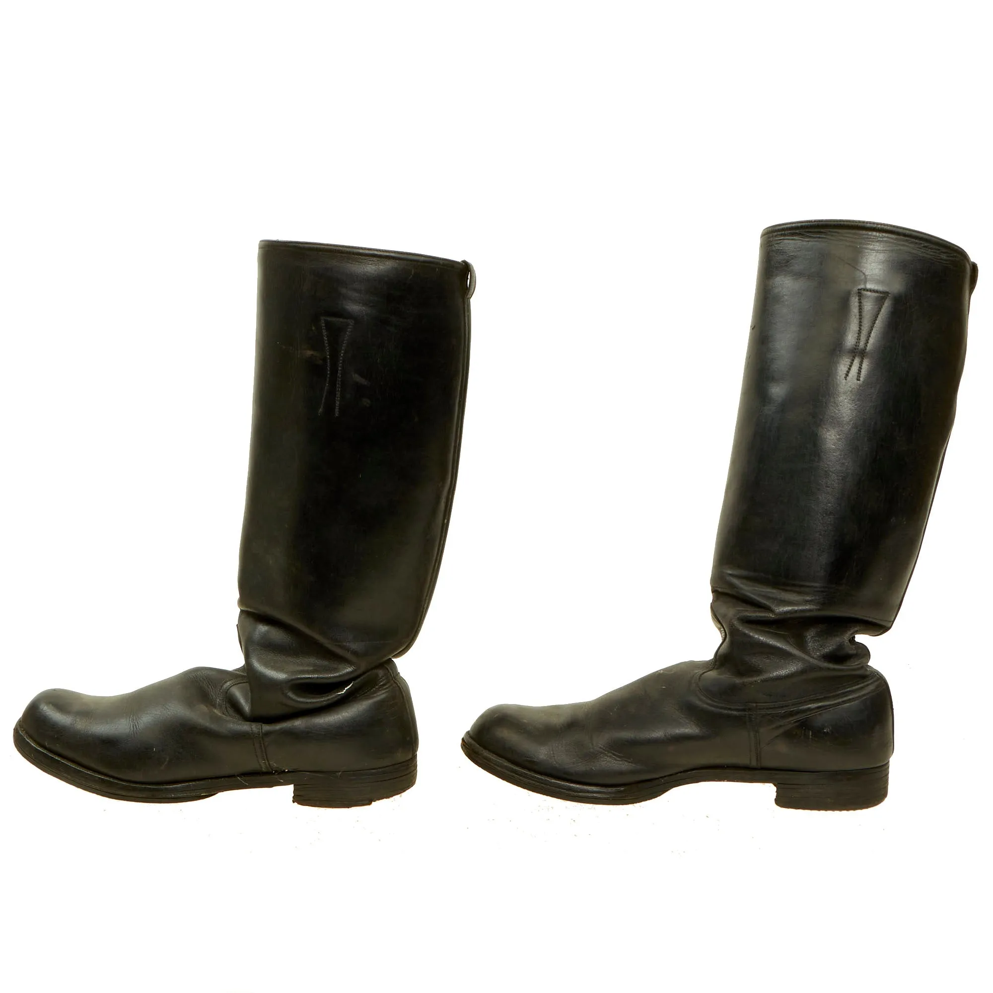 Original German WWII Officer's Tall Black Leather Jackboot Riding Boots with Hooks & Replaced Rubber Front Soles - Size 10