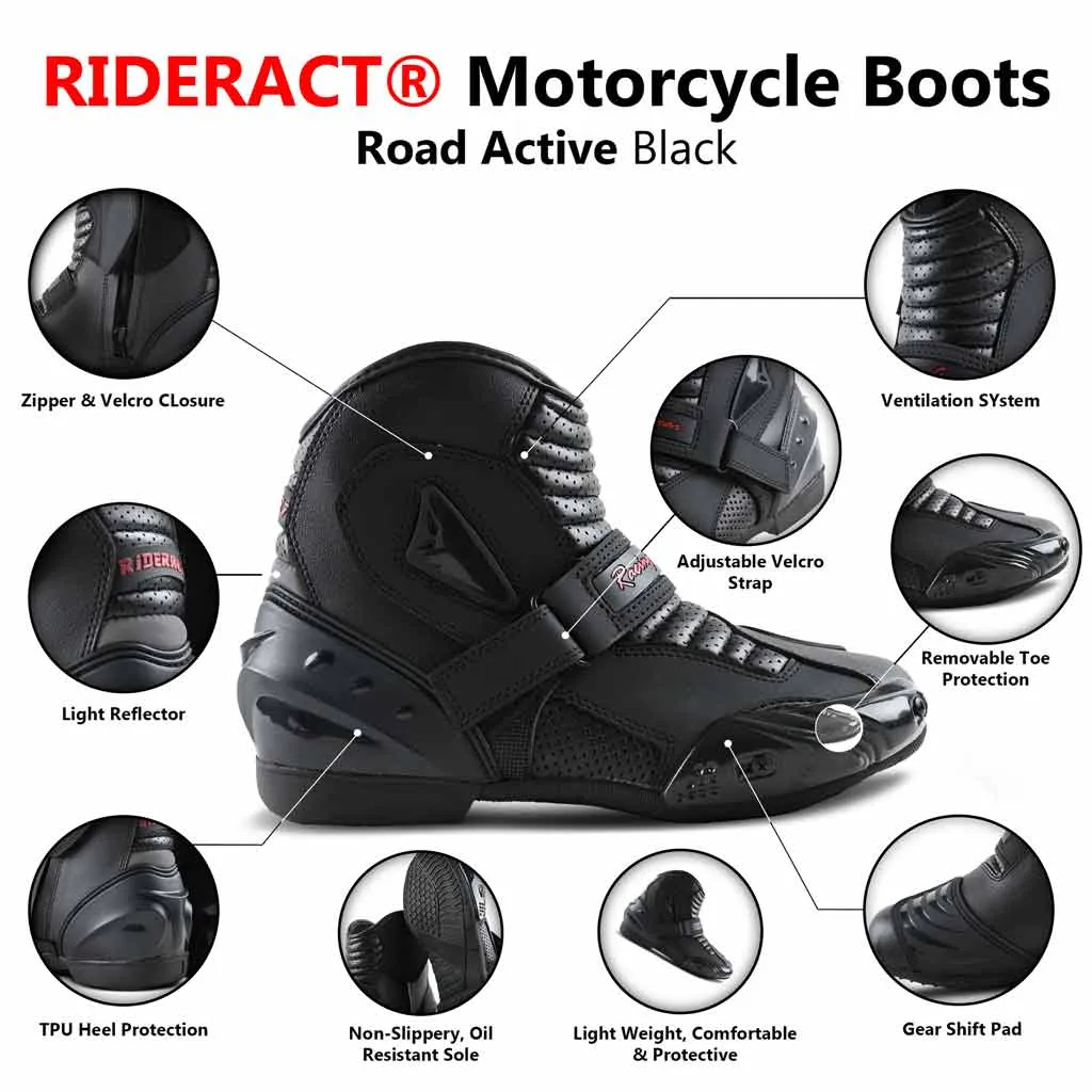 RIDERACT® Mens Motorcycle Boots Road Active Black