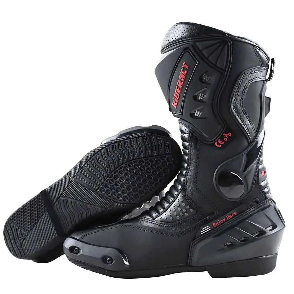 RIDERACT® Mens Road Motorcycle Boots Race Ready Black