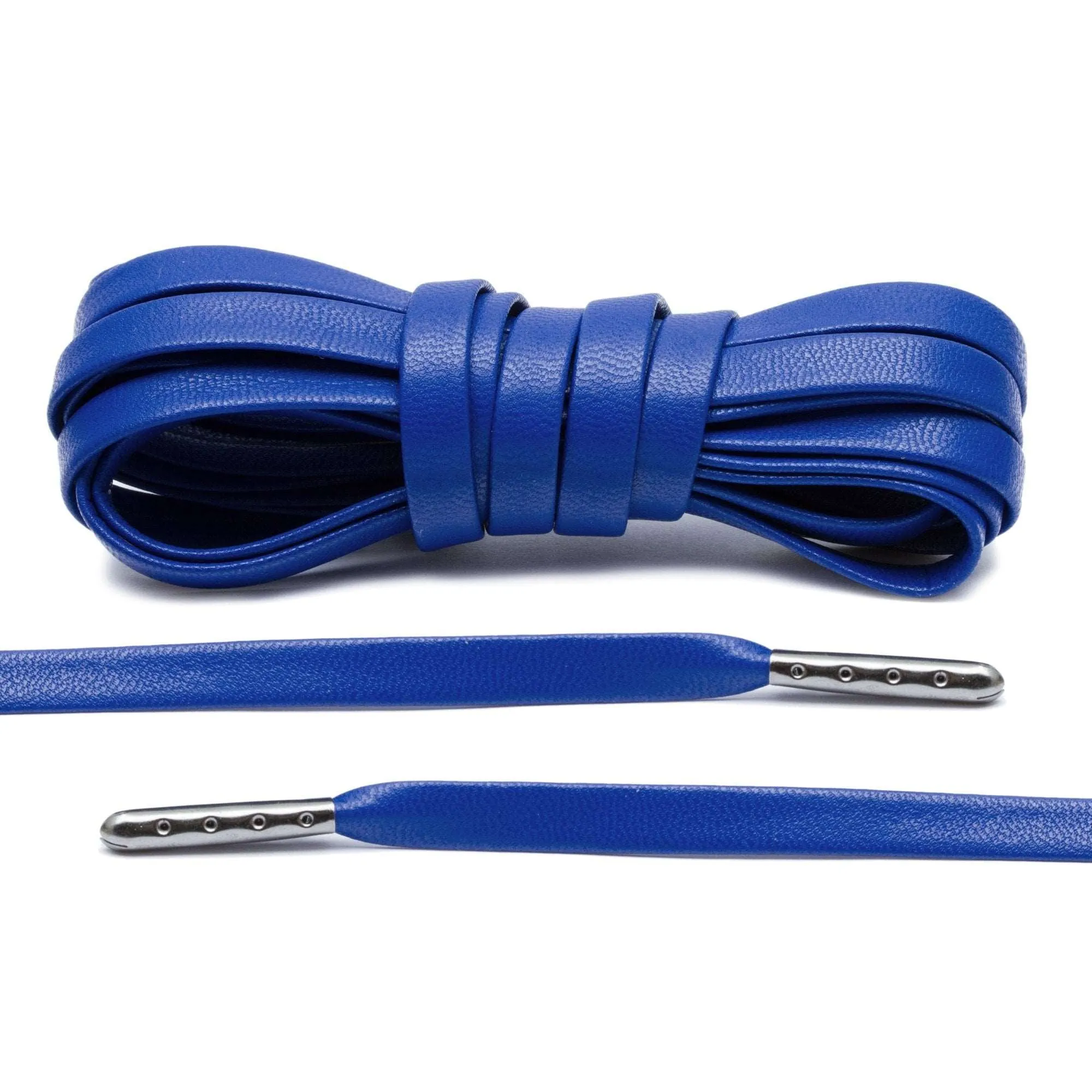 Royal Blue Luxury Leather Laces - Gunmetal Plated