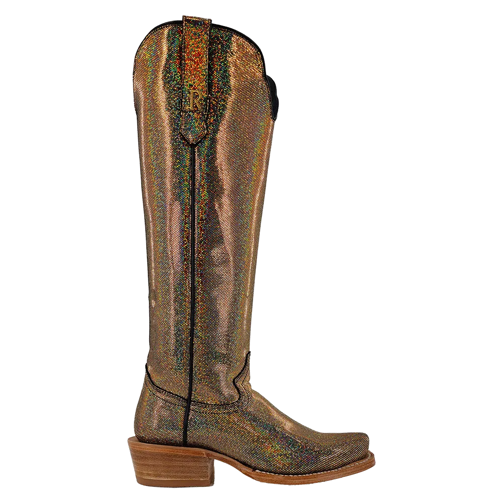 R.Watson 17" Gold Holographic Disco Fever Blunt Toe Boots for Women