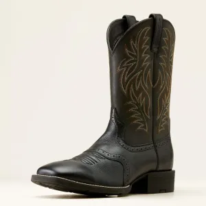 Sport Wide Square Toe Western Boot Black Deertan