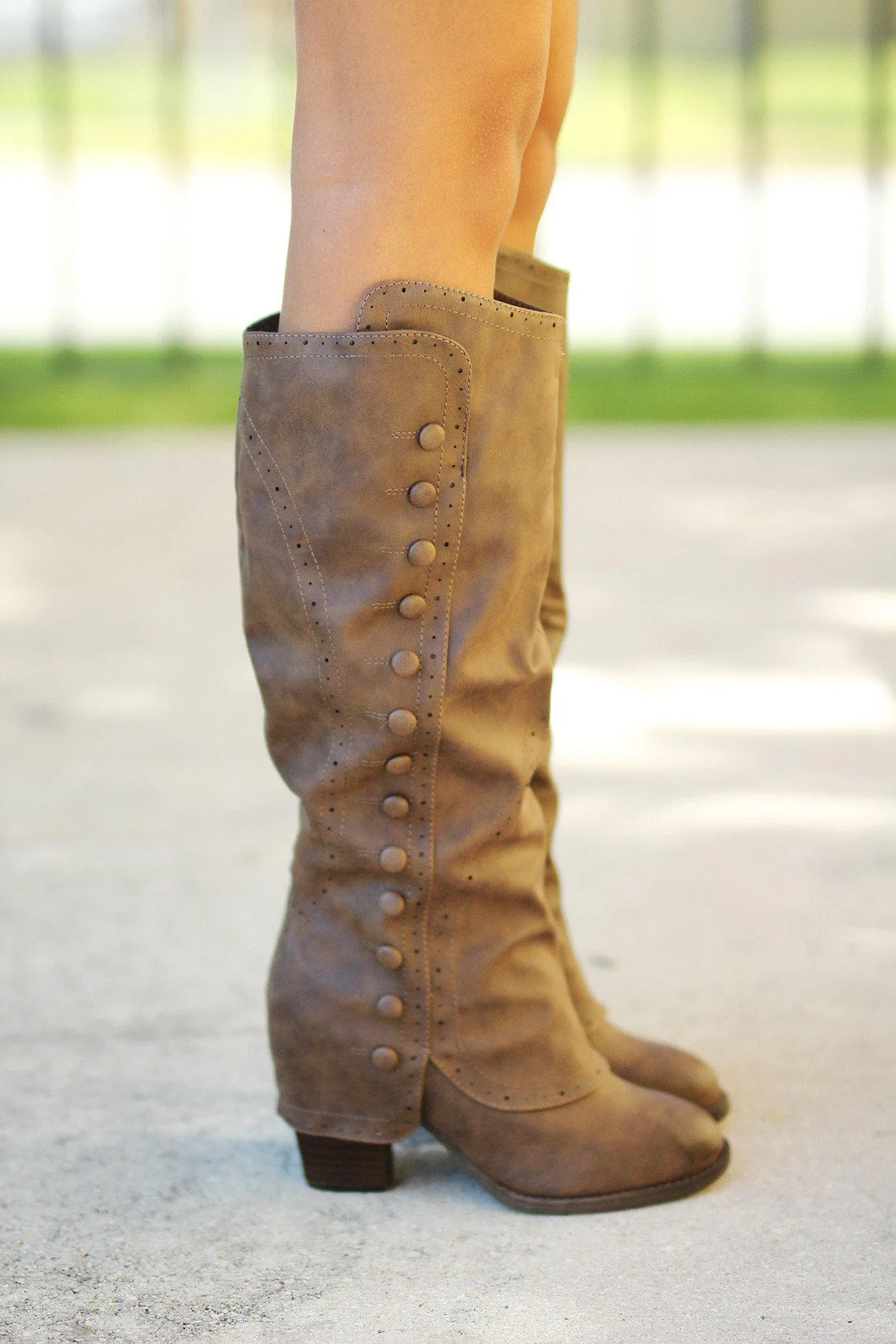 Taupe Button Detail Tall Boots