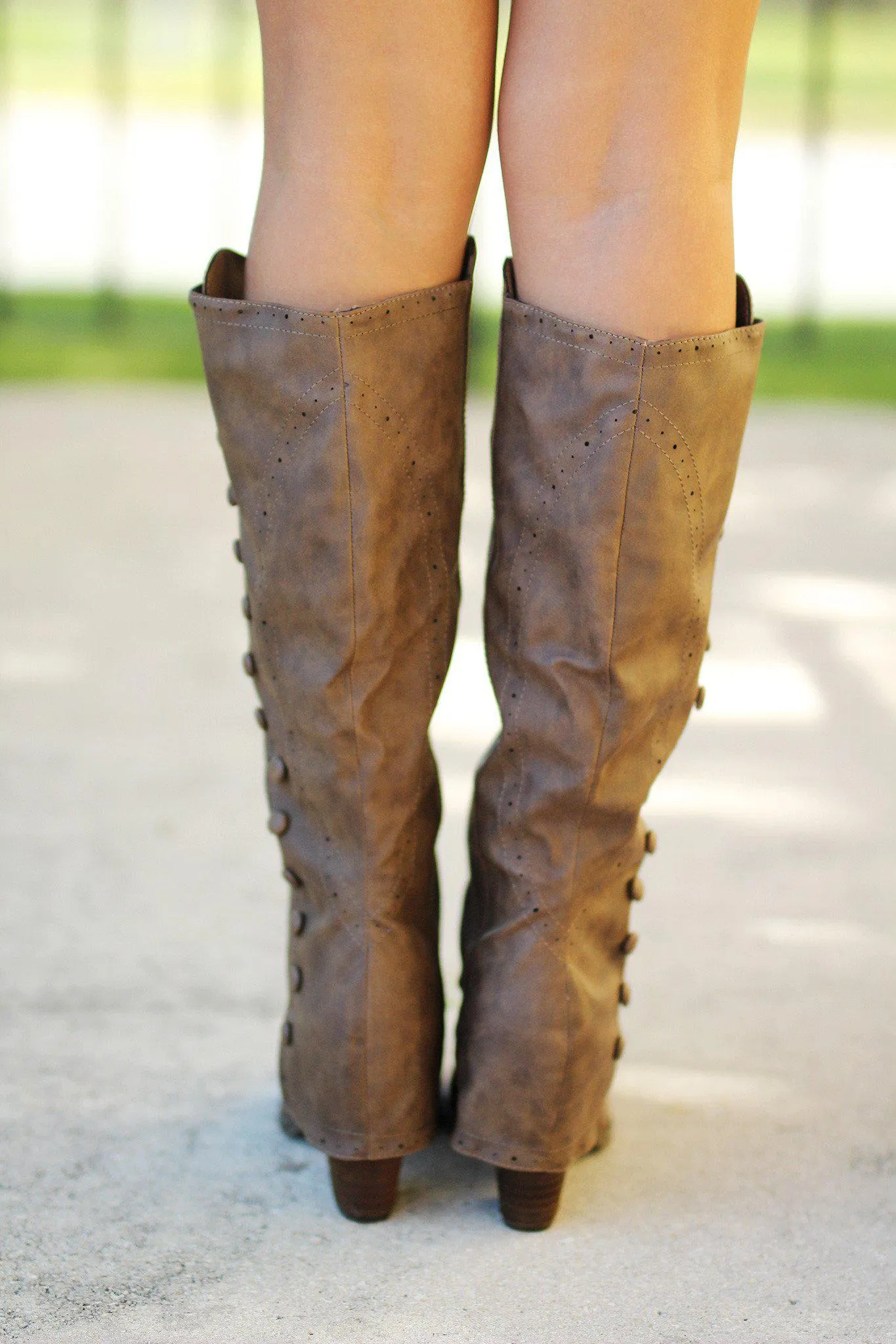 Taupe Button Detail Tall Boots