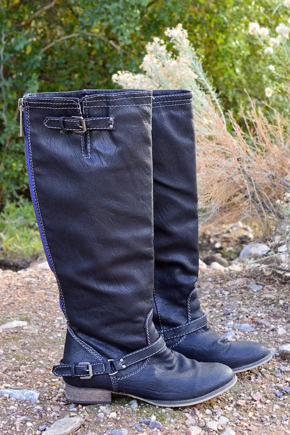 To Die For Black Boots - Blue Zipper