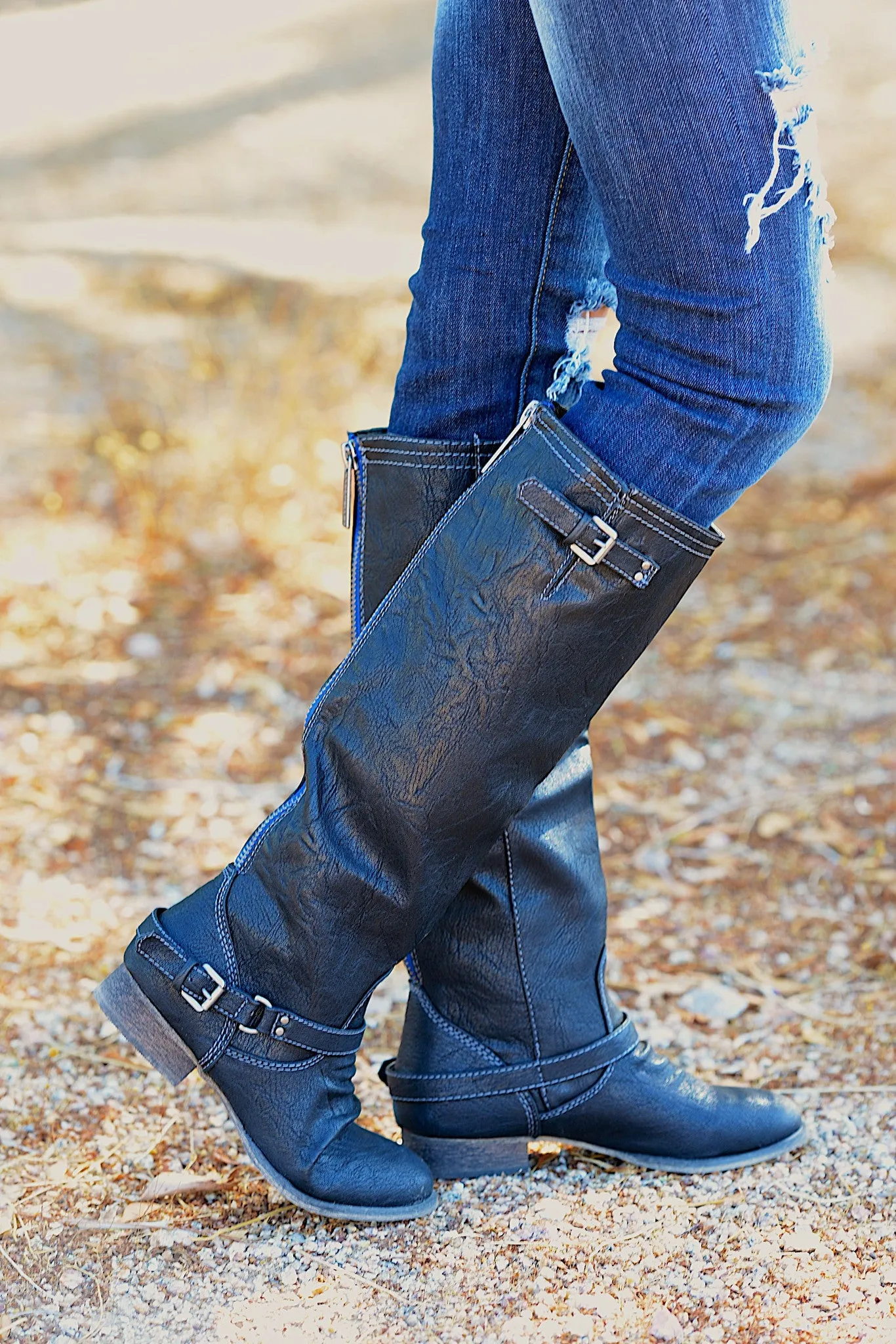 To Die For Black Boots - Blue Zipper