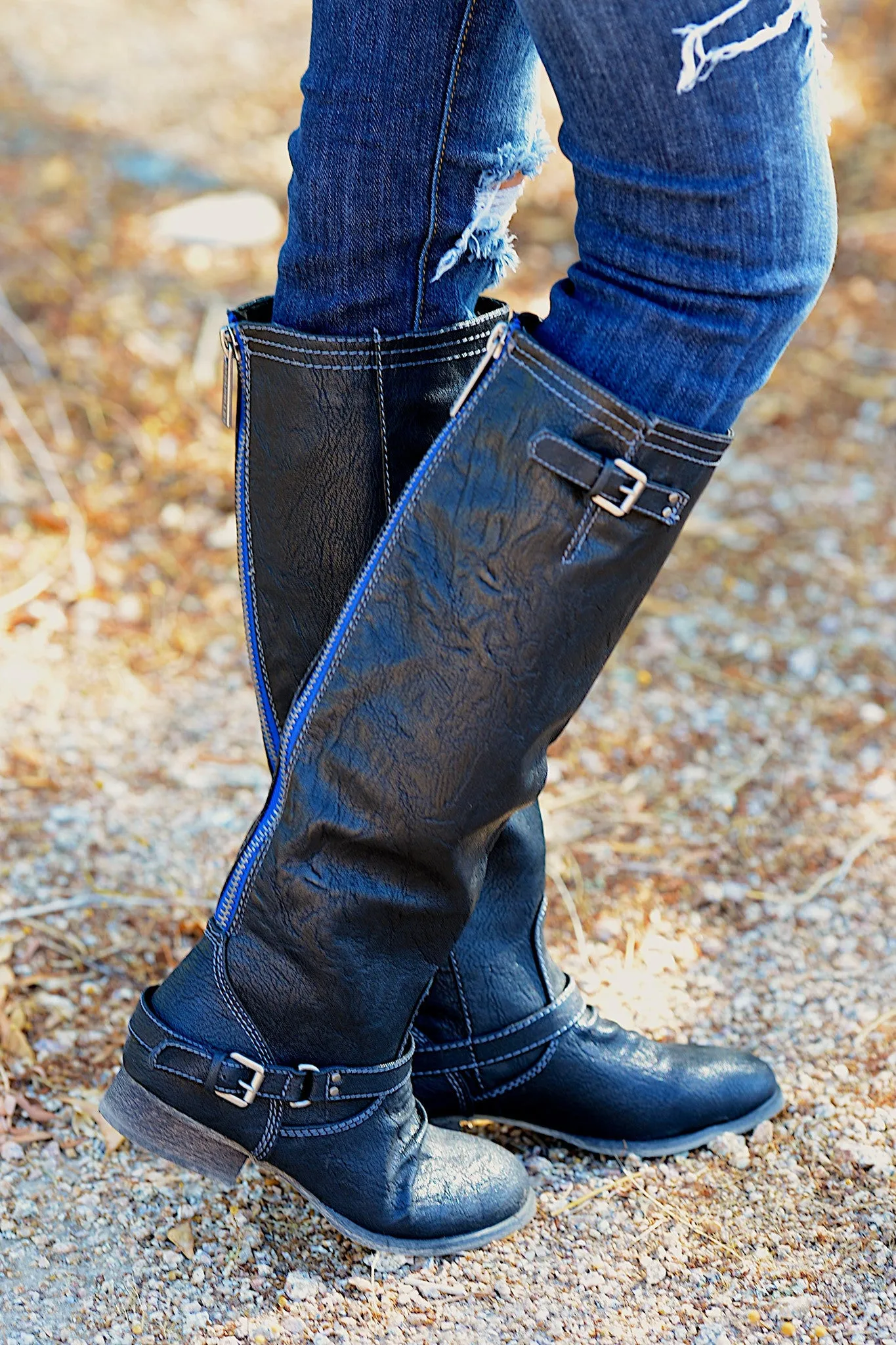 To Die For Black Boots - Blue Zipper