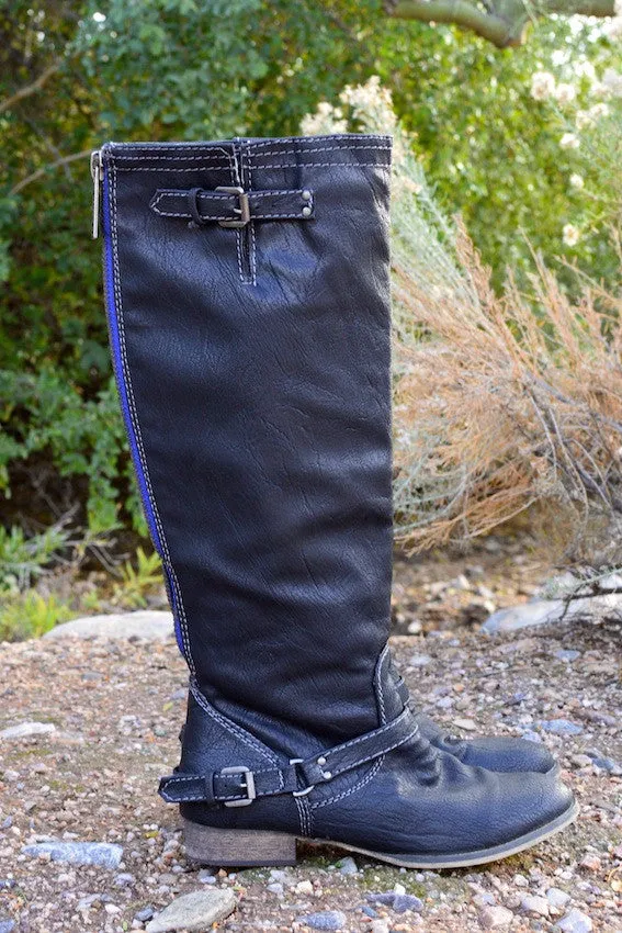 To Die For Black Boots - Blue Zipper