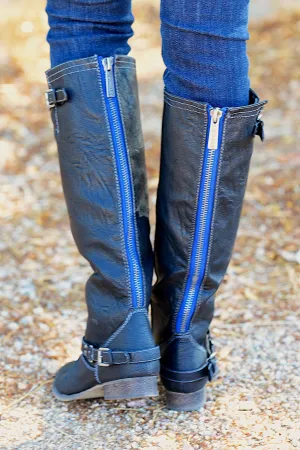 To Die For Black Boots - Blue Zipper