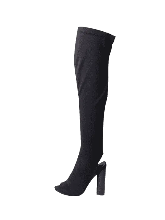 Trendy Slingback Peep Toe Chunky Thigh High Boots