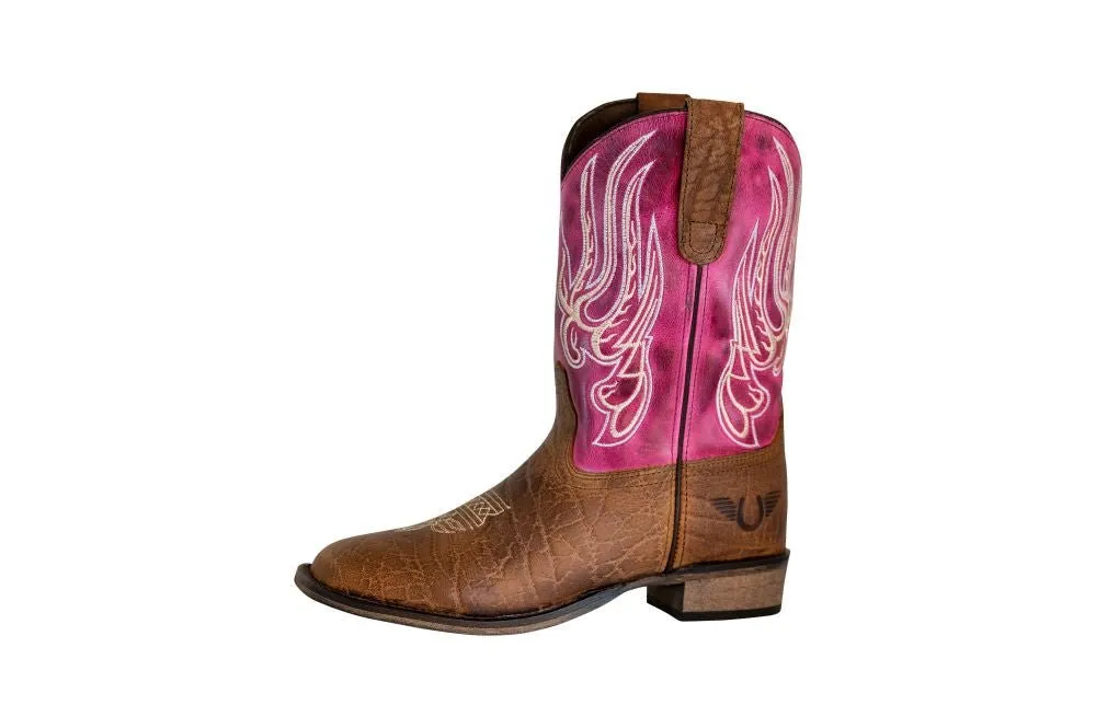 TuffRider Children Arches Flame Embroidered Pink Shaft Square Toe Western Boots