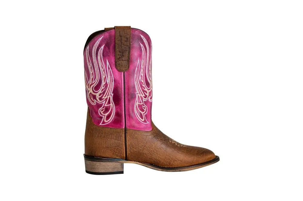 TuffRider Children Arches Flame Embroidered Pink Shaft Square Toe Western Boots