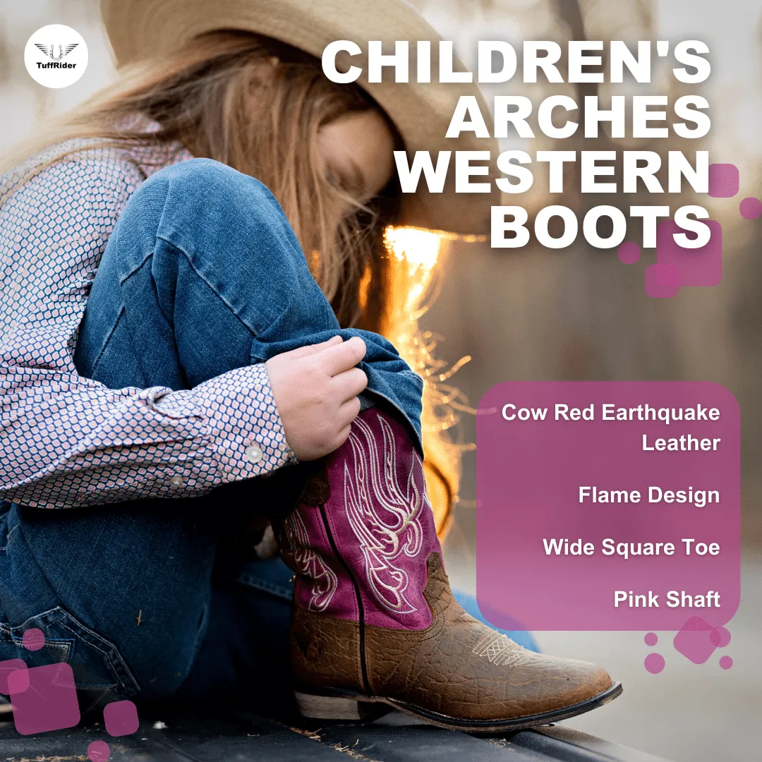 TuffRider Children Arches Flame Embroidered Pink Shaft Square Toe Western Boots