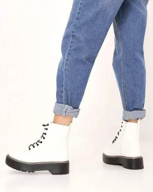 White Platform Military Lace Up Boots