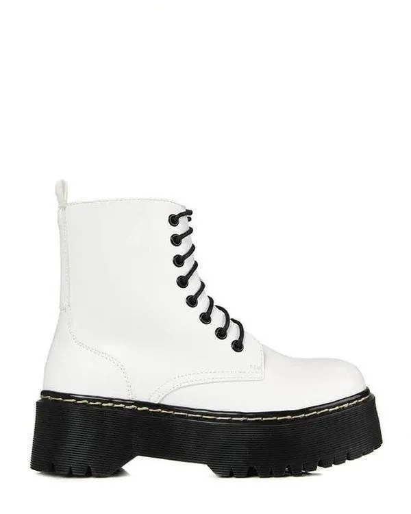 White Platform Military Lace Up Boots