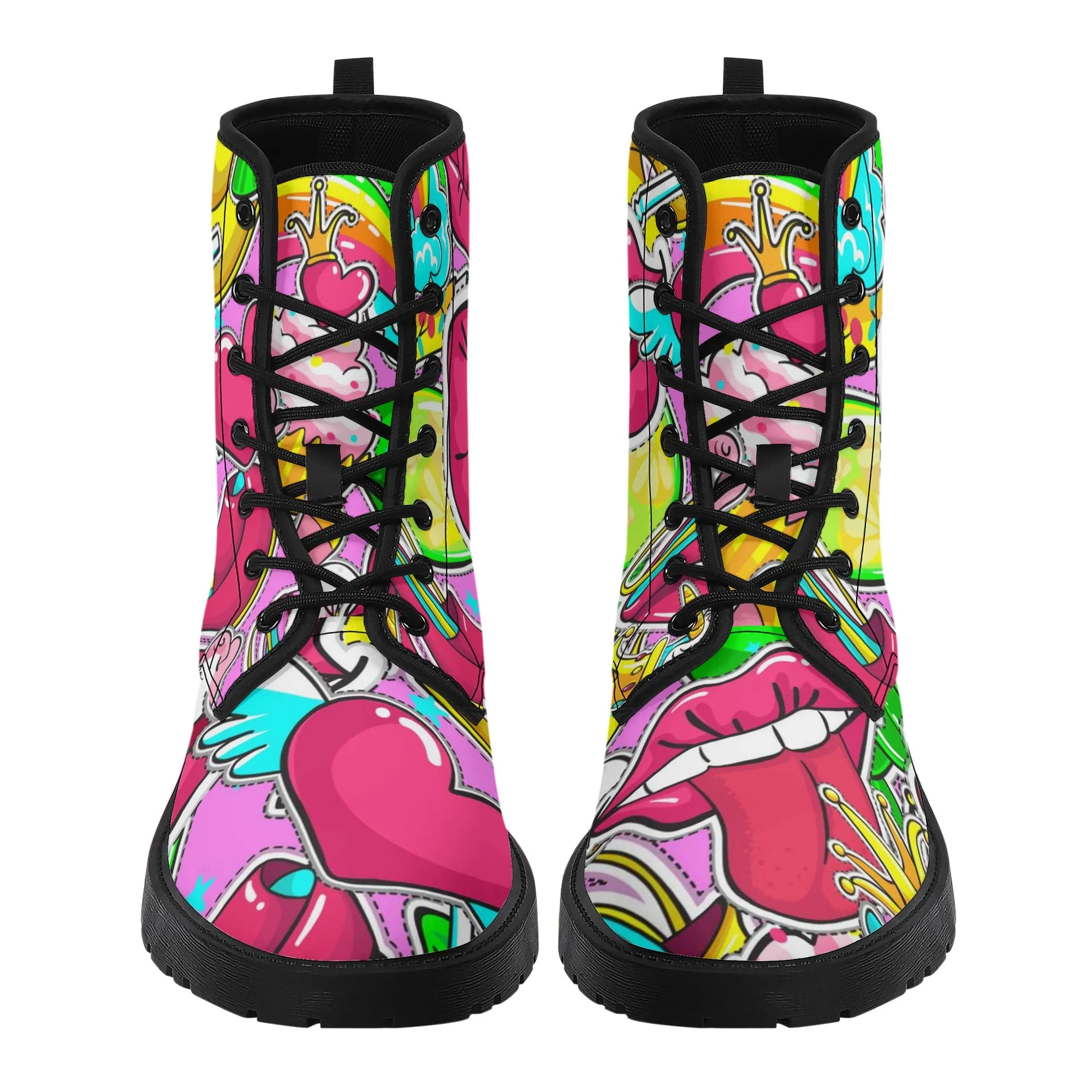 Womens Custom Boots, Cupcake Kisses Festival Combat Boots