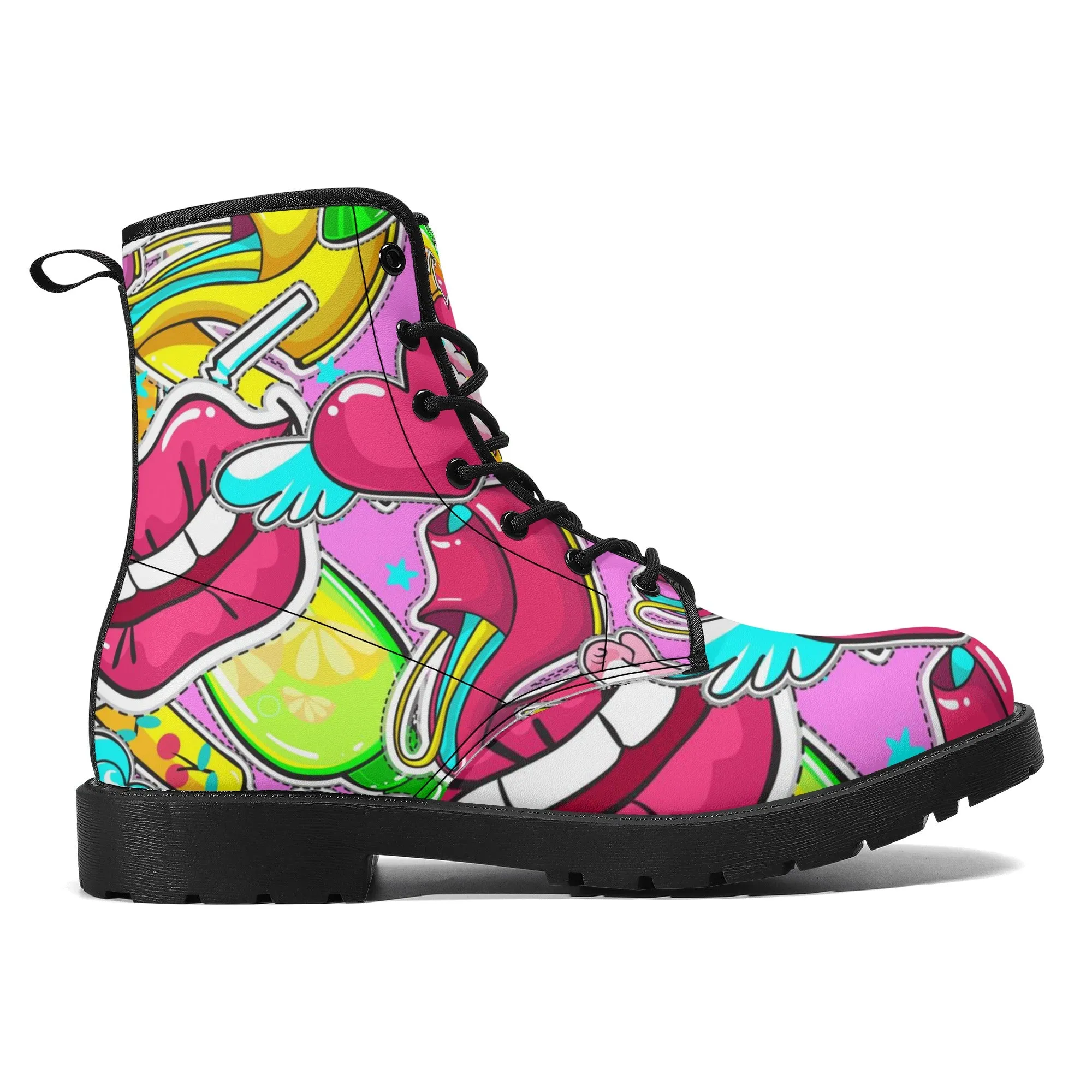 Womens Custom Boots, Cupcake Kisses Festival Combat Boots