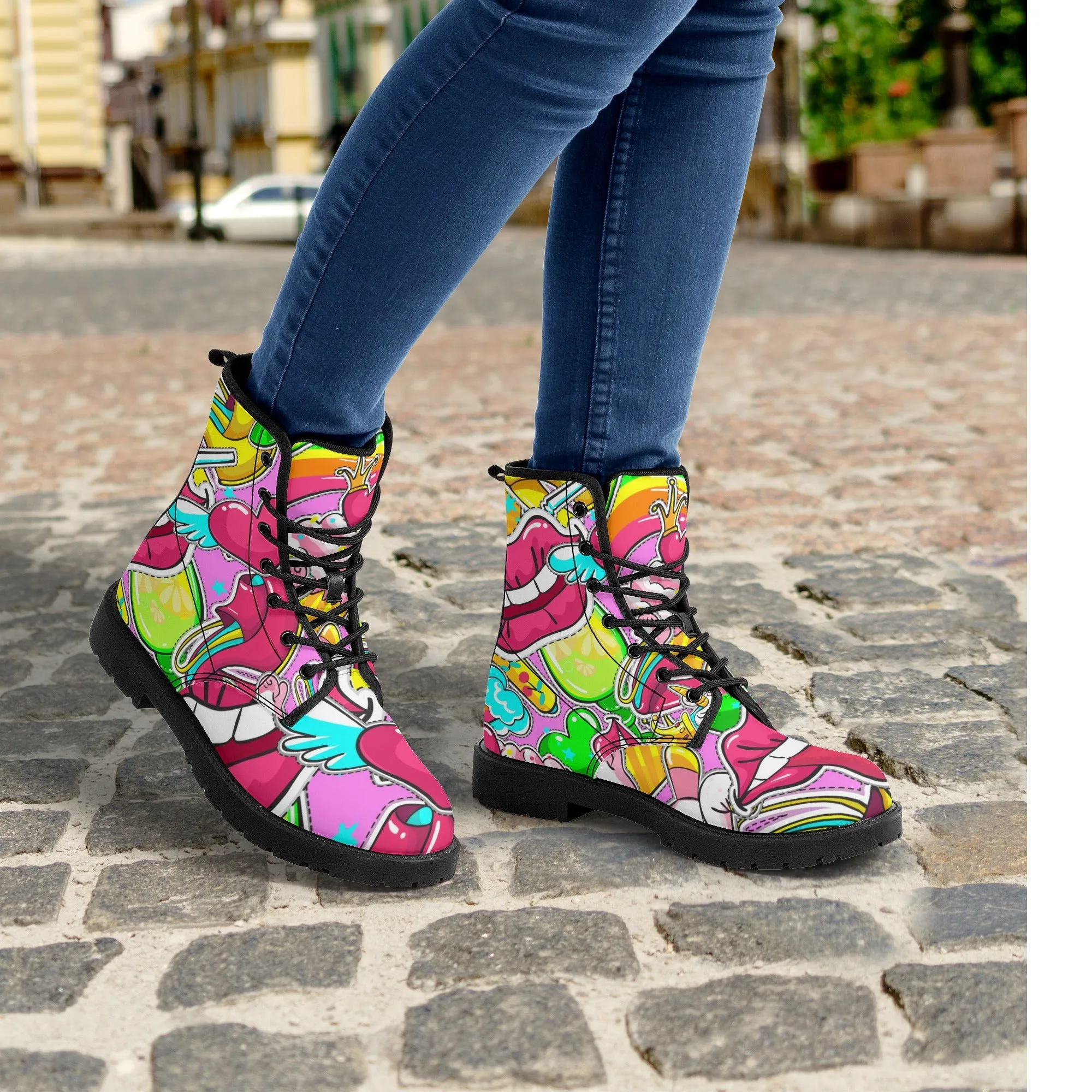 Womens Custom Boots, Cupcake Kisses Festival Combat Boots